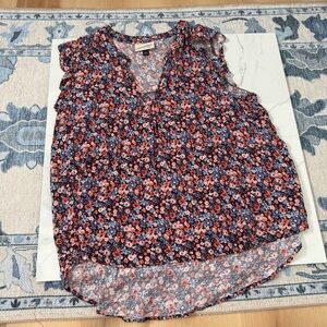 Universal Thread Floral Blouse - Navy and Coral